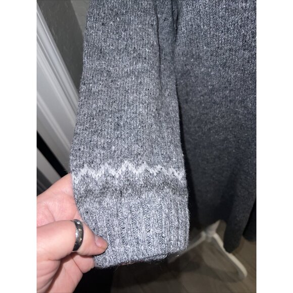 Bass Gray Knit Sweater Dress Red & White Patterned Yoke Long Sleeves Knee-Length - Picture 4 of 9